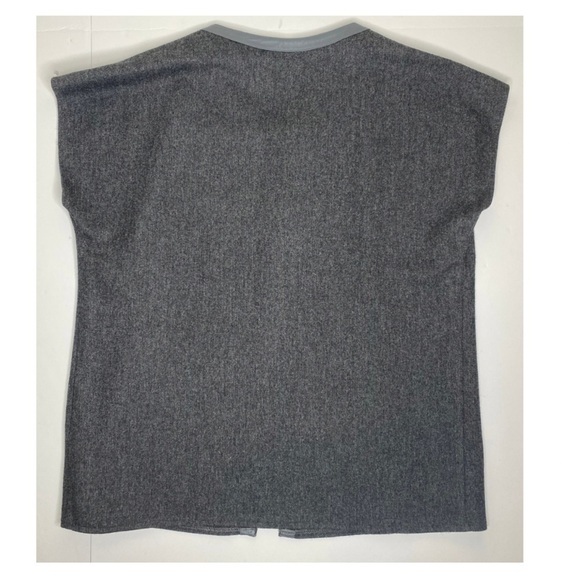 Vintage Minimalist Wool Leather Trimmed Gray Cap Sleeve Top Sz med EUC - Picture 2 of 5
